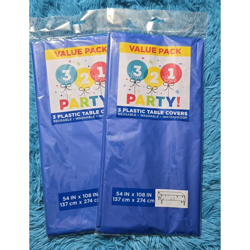 321 Party! 2-3ct Packs Blue Plastic Reusable Tablecover 54 x 108 Rectangular